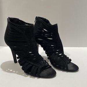 Black strappy peep toe heels